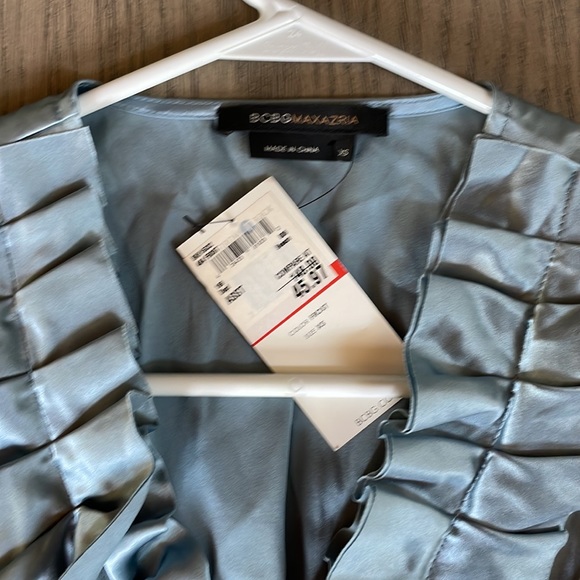 BCBG Silk Ruffle Neck Blue blouse in a size XS - Picture 3 of 9